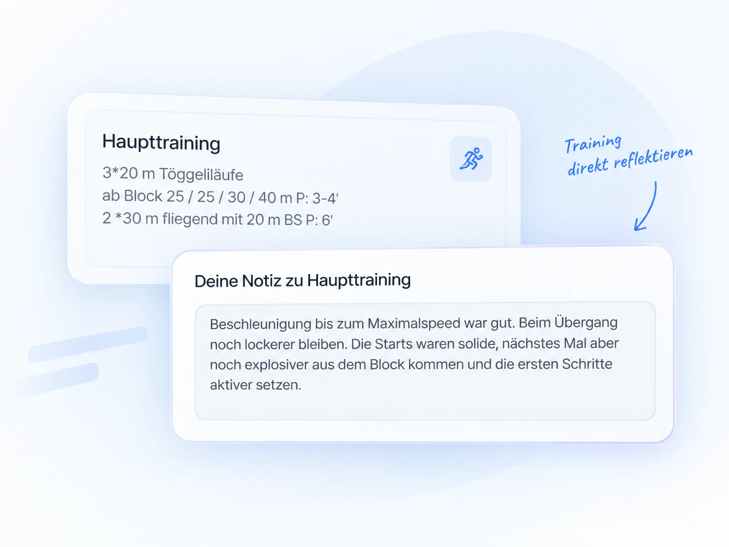 Geplantes Haupttraining und persönliche Trainingsnotiz in Noteletics